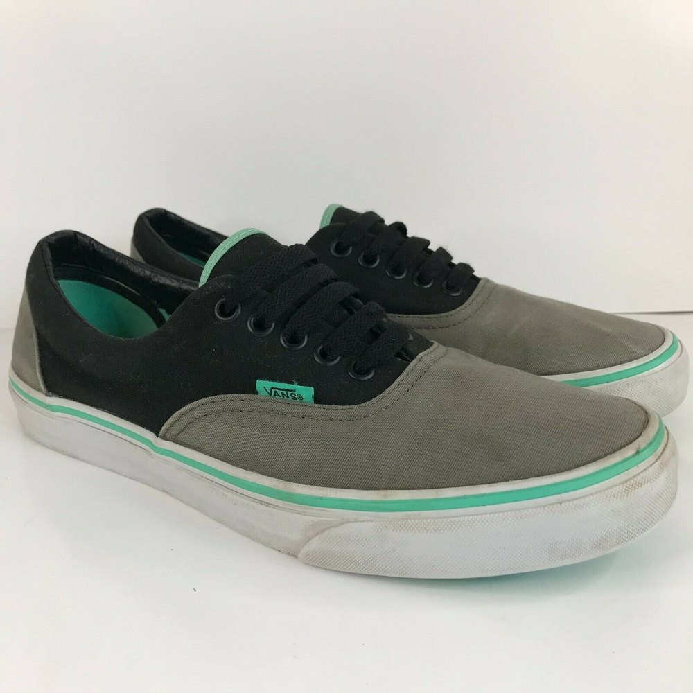 Vans Era Gray Black Mint Men's 9 Lace Up Sneaker Shoe Canvas Skate